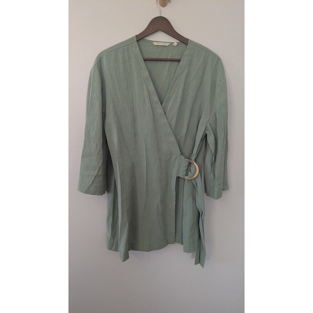 Soft Surroundings Women's Wrap Tunic Top Blouse XL Boho Chic Relaxed Modal Green